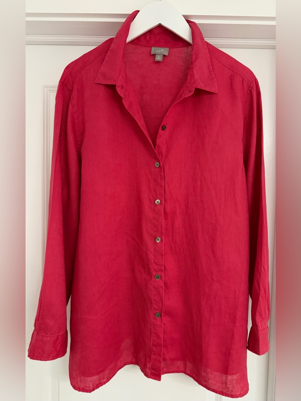 J.Jill Women’s 100% Linen Deep Pink Linen Button-Down Shirt. Size XL